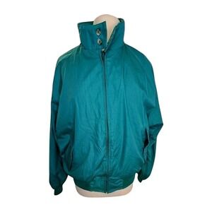 Vintage Field & Stream Teal‎ Nylon Bomber Jacket Large Plaid Lined 80s Gorpcore
